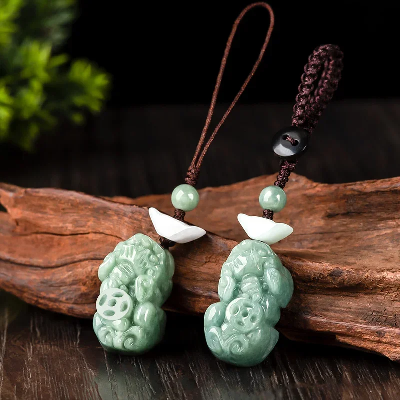 Men'S Fashion Necklaces - Burmese Emerald Pixiu Yuanbao Phone Chain