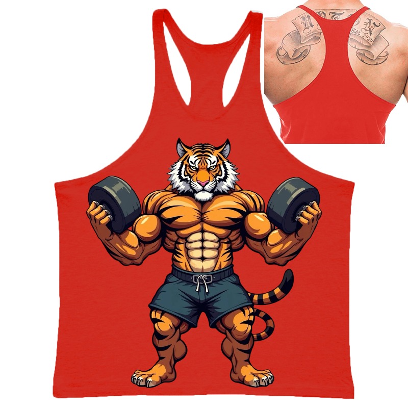 Men'S Fashion V Neck T Shirts - Fitness Tiger Print Casual Vest for