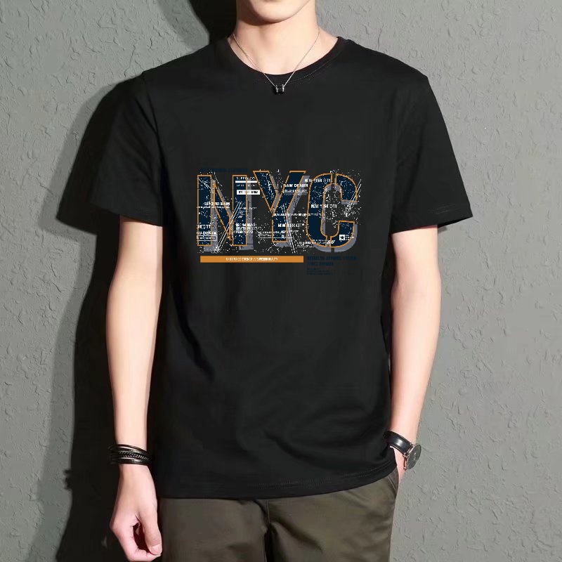 Men'S Fashion Nyc - Men's Black Round-Neck Short-Sleeved T-Shirt, Trendy
