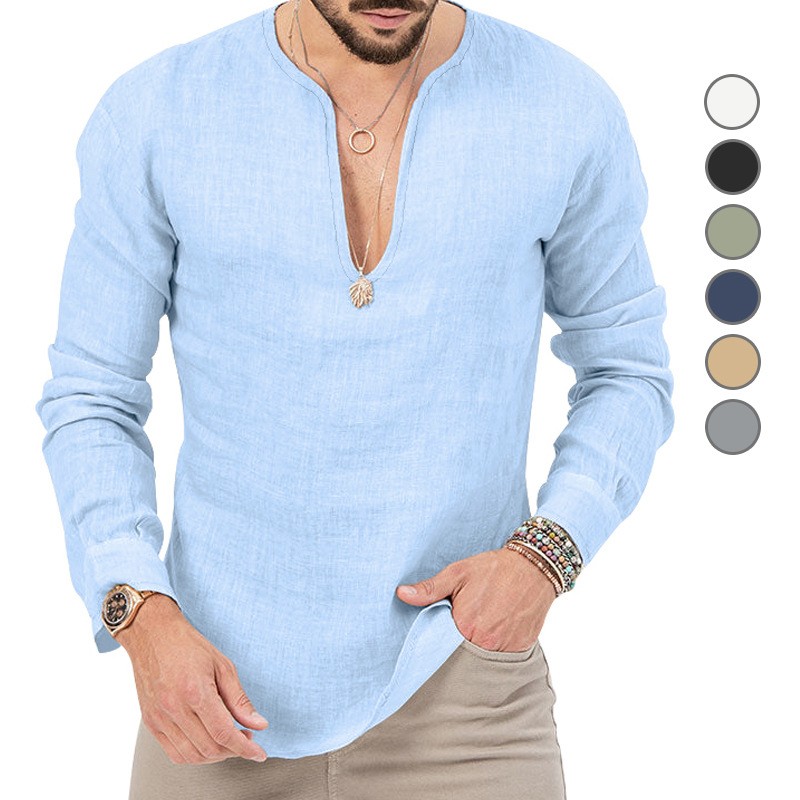 Linen Shirt Summer - Casual Linen Shirt Slim Fit Deep