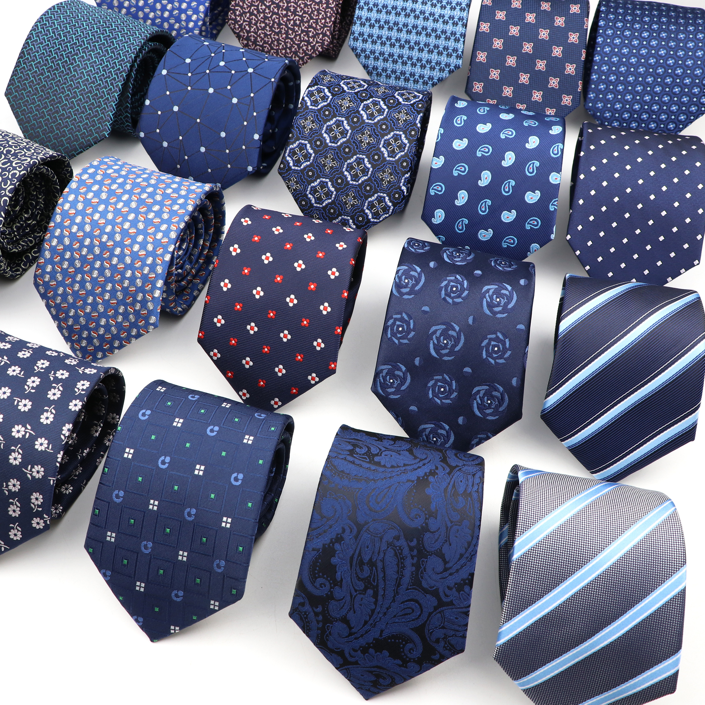 Mens Fashion Dress Shirts - Classic Blue Red Gray Men's Tie