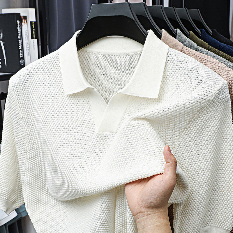 Men'S Fashion V Neck T Shirts - 100Cotton High-End Brand Men's Lapel Short