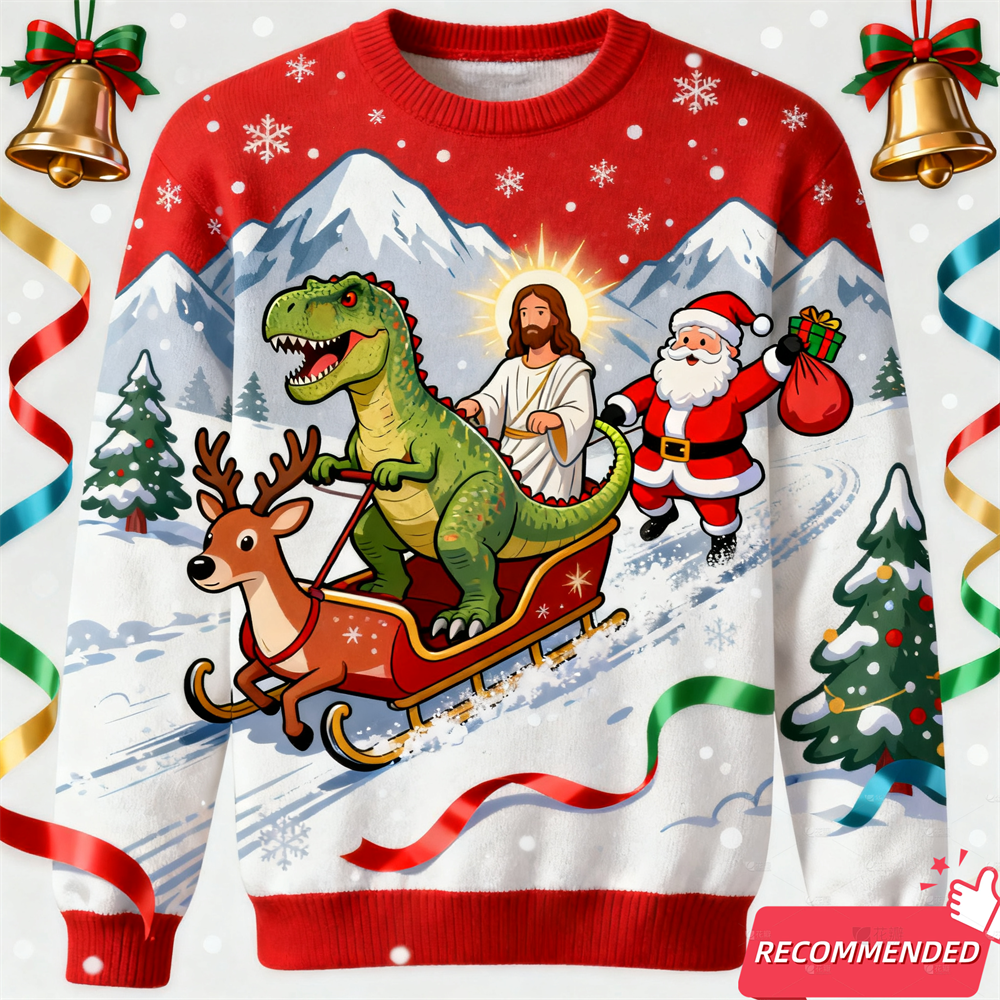 Mens Xmas Fashion - 2025 Christmas Sweatshirt For Men Dinosaur