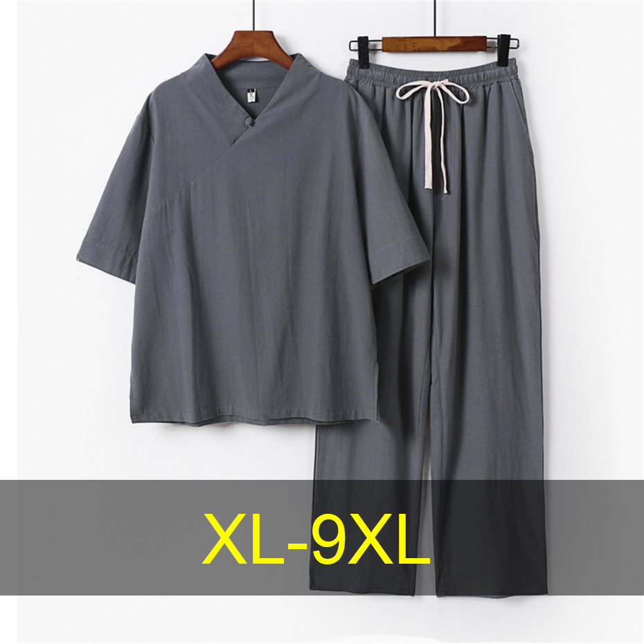 Men'S Fashion V Neck T Shirts - 9XL Plus Size Suits Men Sets