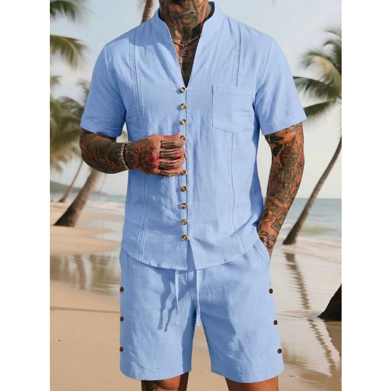 Linen Shirt Summer - Men's Linen 2 Piece Outfits Stand