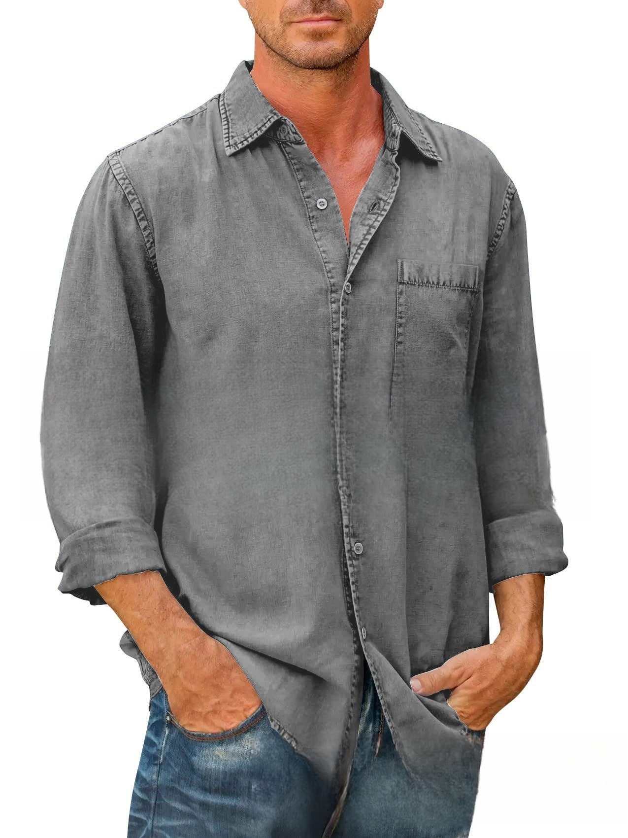 Jeans Shirt Fashion For Men - Men Shirts Cotton Denim Long Sleeve