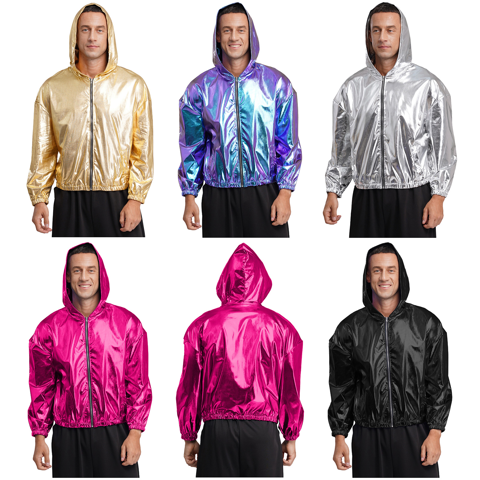 Mens Fashion Bomber Jacket - Mens Shiny Metallic Hooded Bomber Jacket