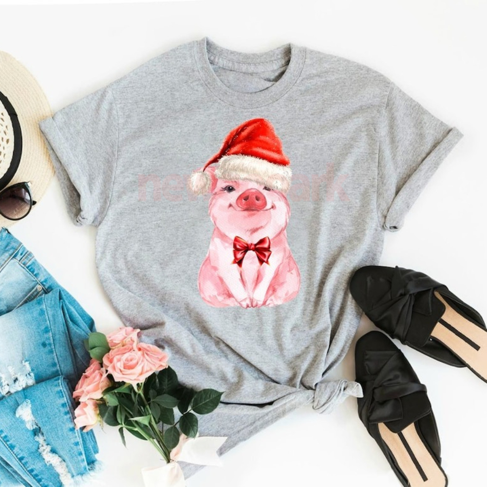 Mens Xmas Fashion - Cute Pig Christmas Farm Shirt Woman