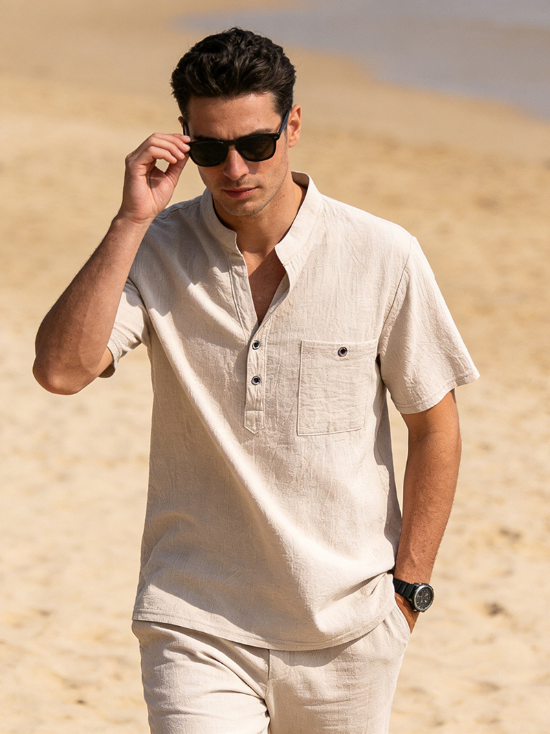 Men's Cotton Linen Henley Shir - Linen Shirt Summer recensione e prezzo