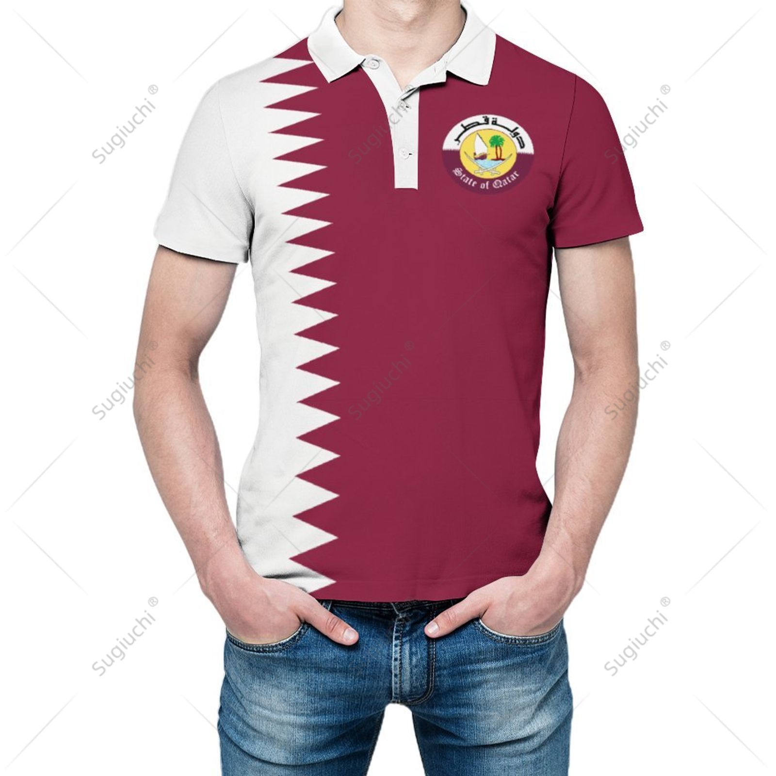 Unisex Polo Shirt Qatar Flag 3 - Men'S Fashion Qatar recensione e prezzo
