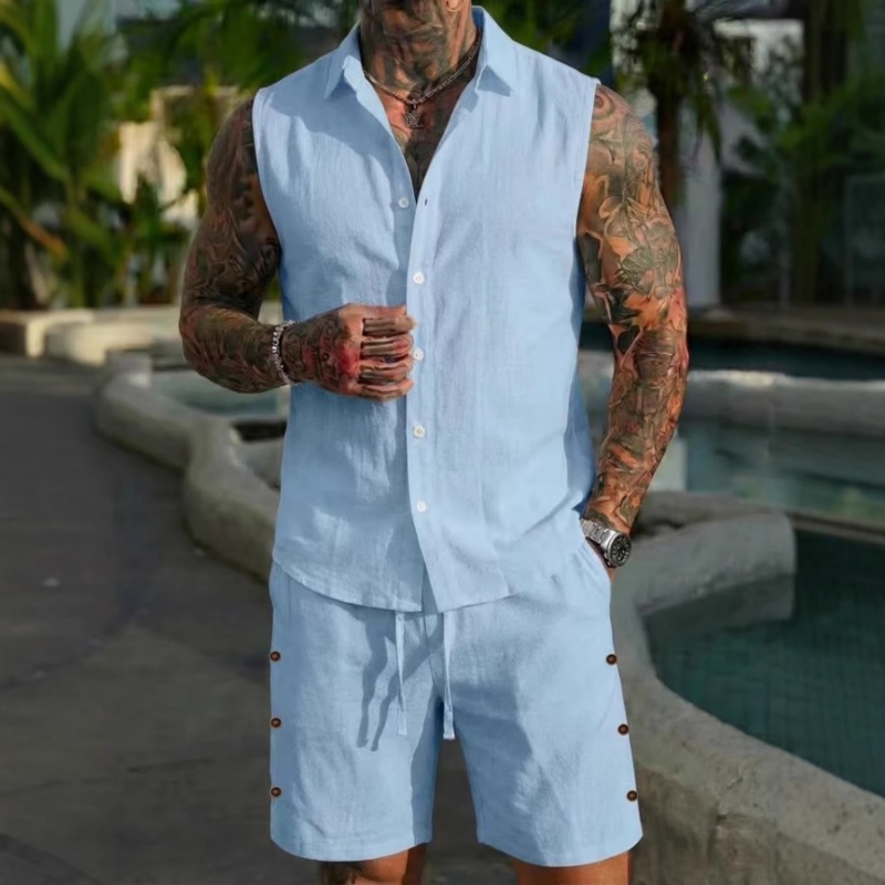 Men's 2 Piece Linen Textured S - Linen Shirt Summer recensione e prezzo