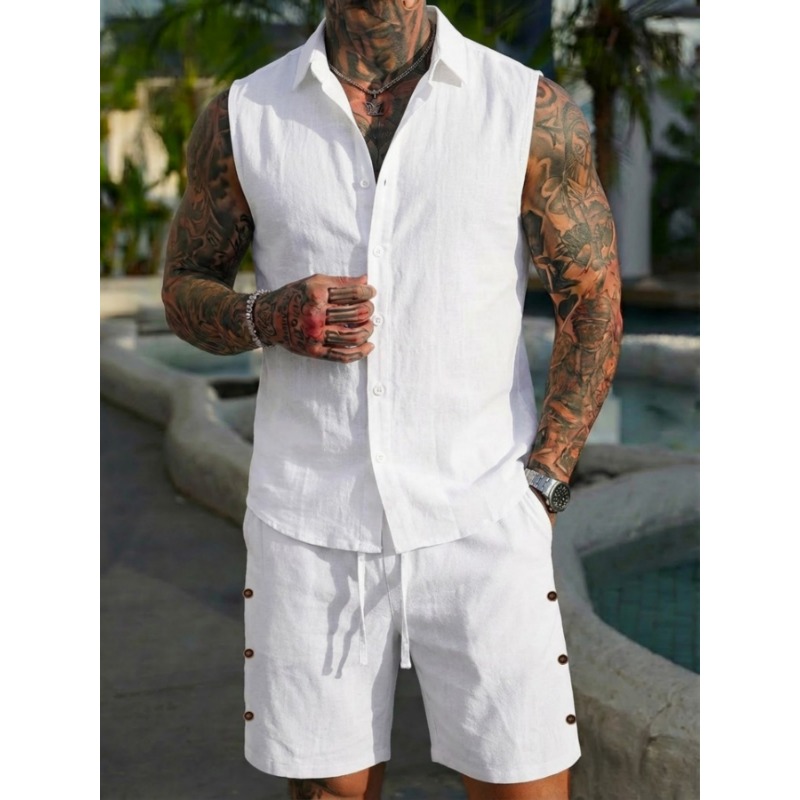 Men's 2 Piece Linen Textured S - Linen Shirt Summer recensione e prezzo