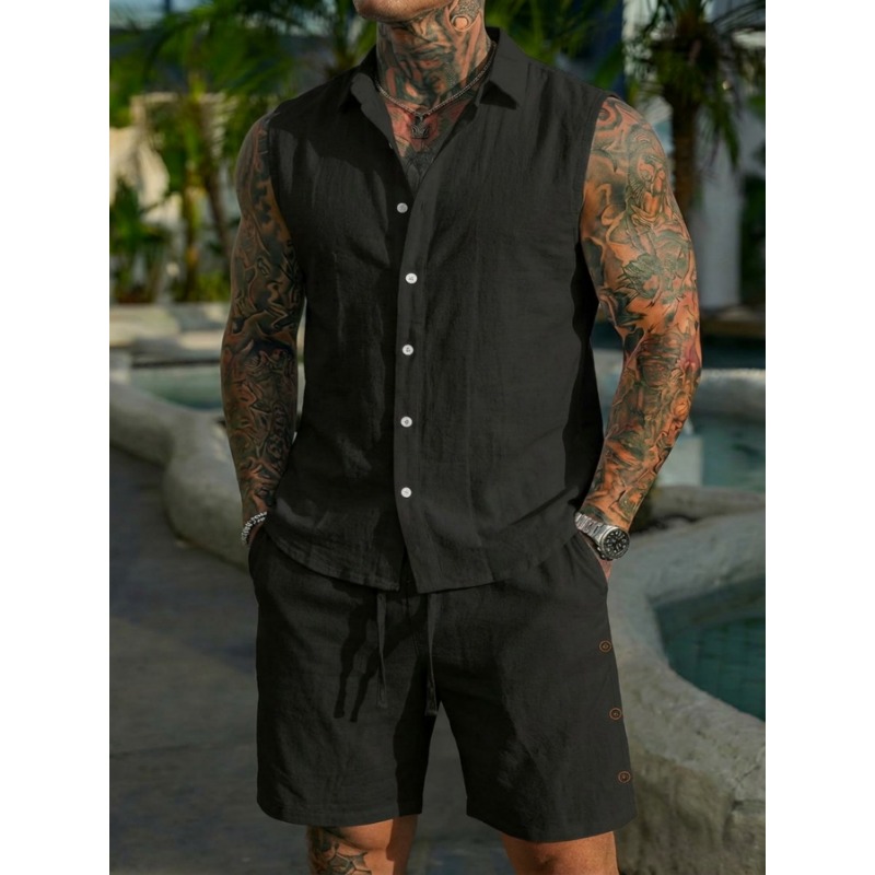 Men's 2 Piece Linen Textured S - Linen Shirt Summer recensione e prezzo