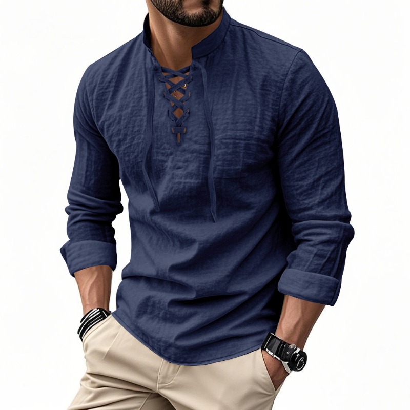 Men's Solid Color Linen Stand  - Linen Shirt Summer recensione e prezzo