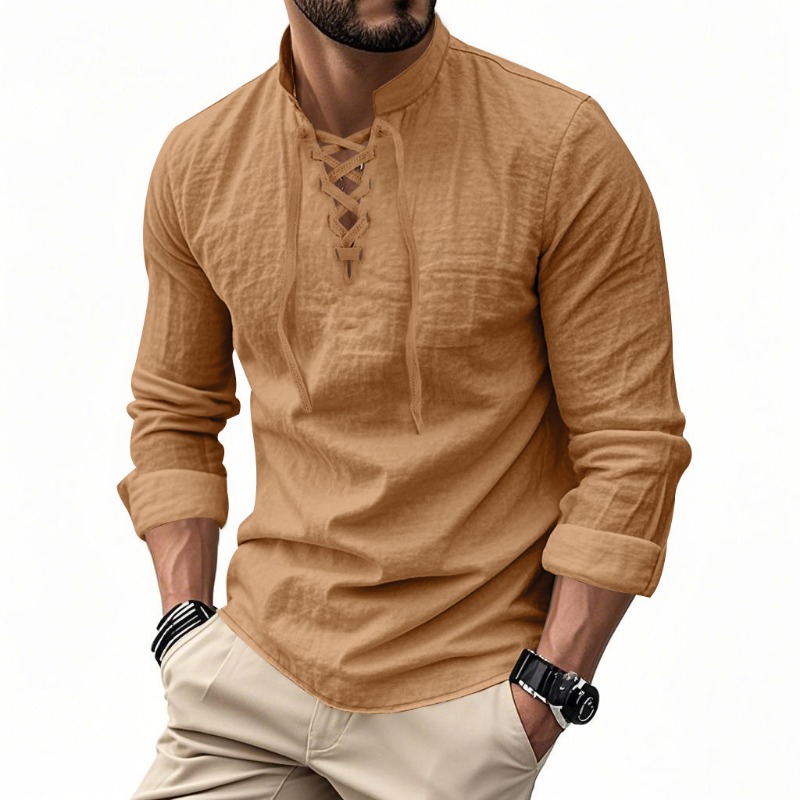 Men's Solid Color Linen Stand  - Linen Shirt Summer recensione e prezzo