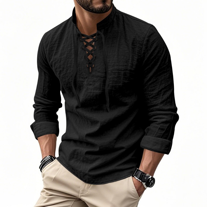 Men's Solid Color Linen Stand  - Linen Shirt Summer recensione e prezzo