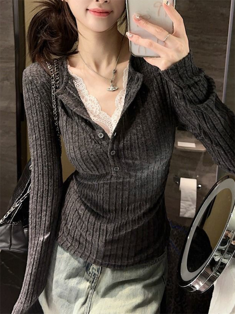 Women's Top Lace Patchwork Lon - Men'S Fashion V Neck T Shirts recensione e prezzo