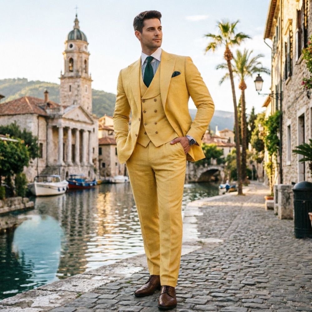 Beige Men Suits 3 Pieces Linen - Men'S Fashion Outfits 2026 recensione e prezzo