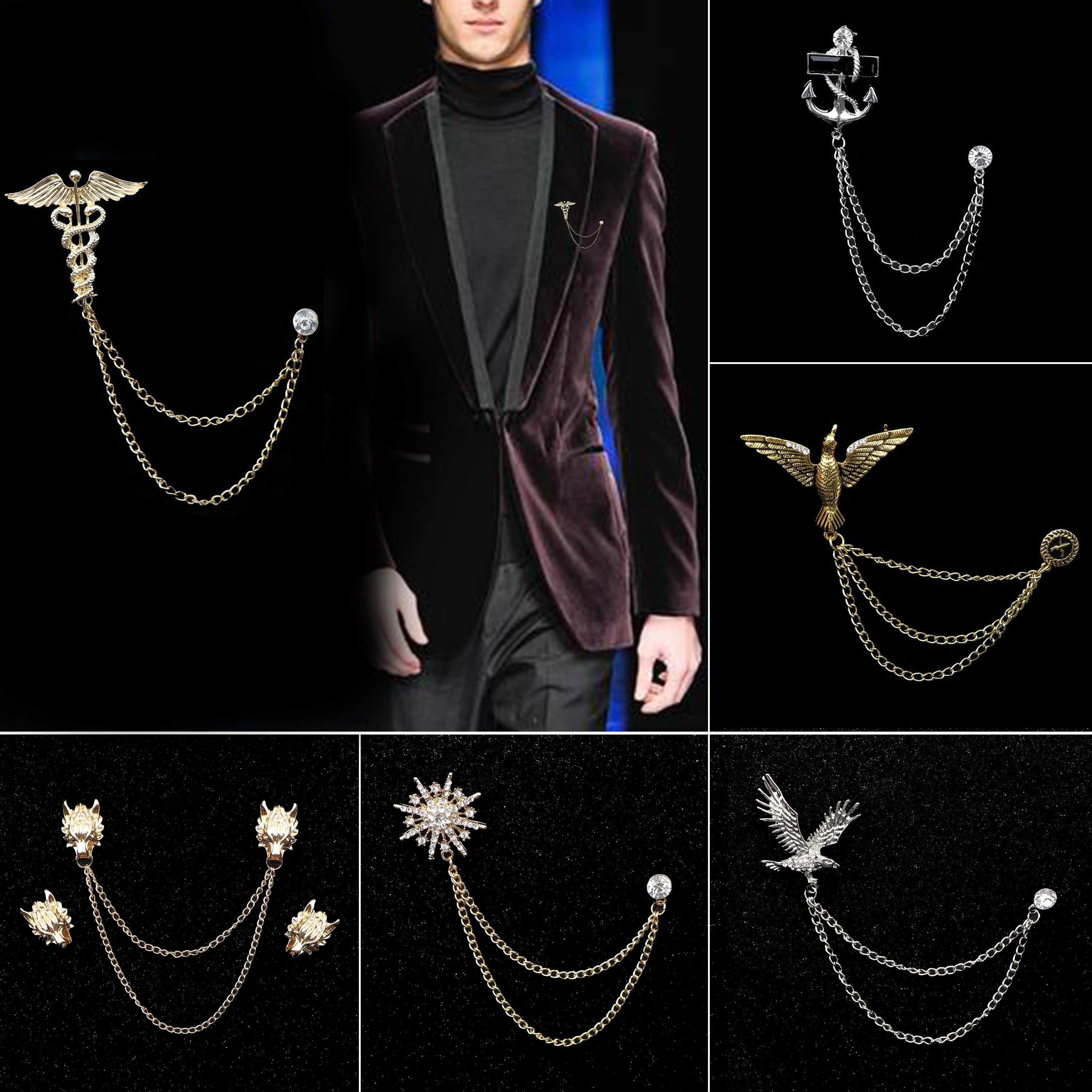 Mens Chain Brooches Delicate V - Mens Fashion Dress Shirts recensione e prezzo