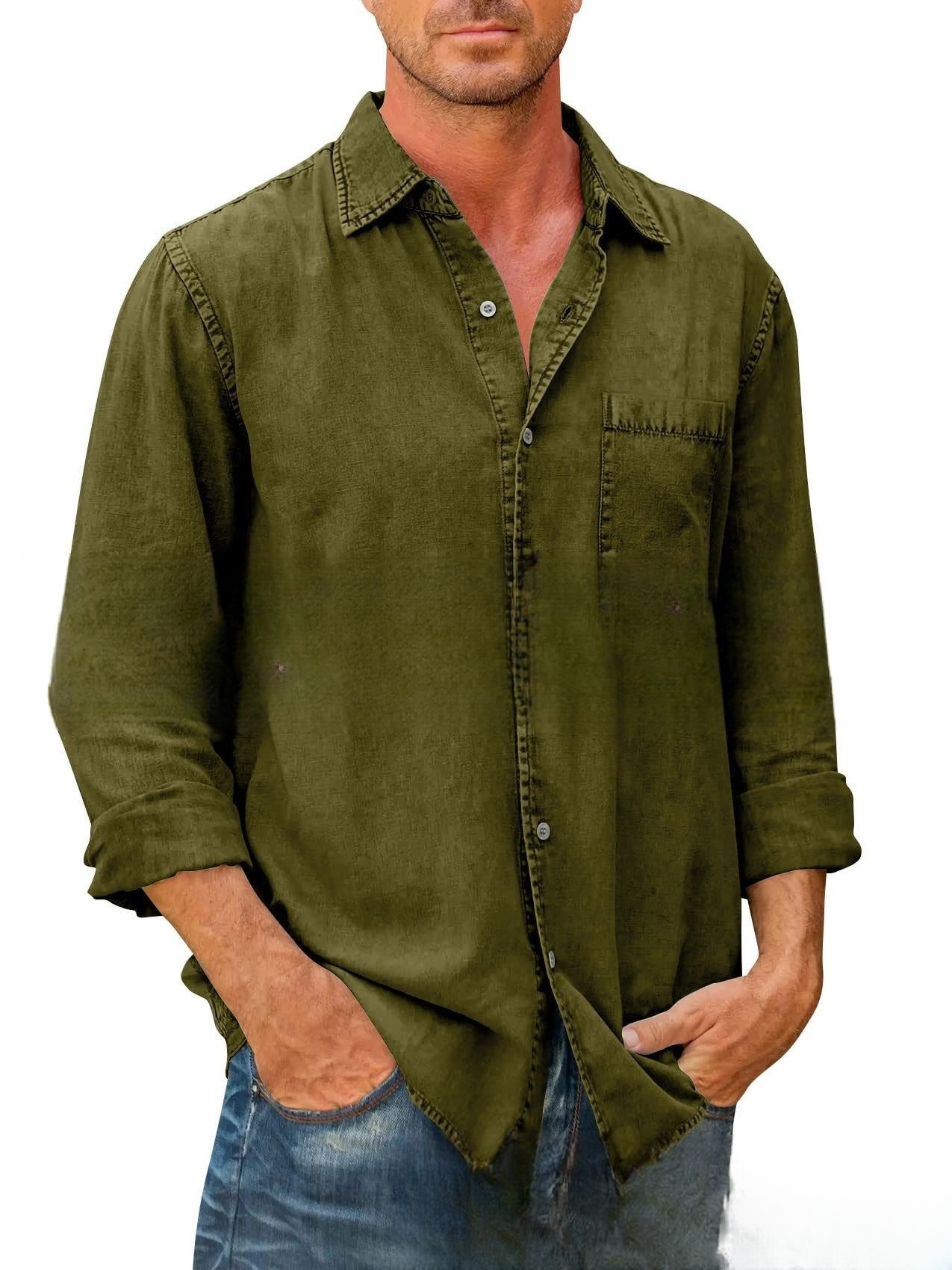 Men Shirts Cotton Denim Long S - Jeans Shirt Fashion For Men recensione e prezzo