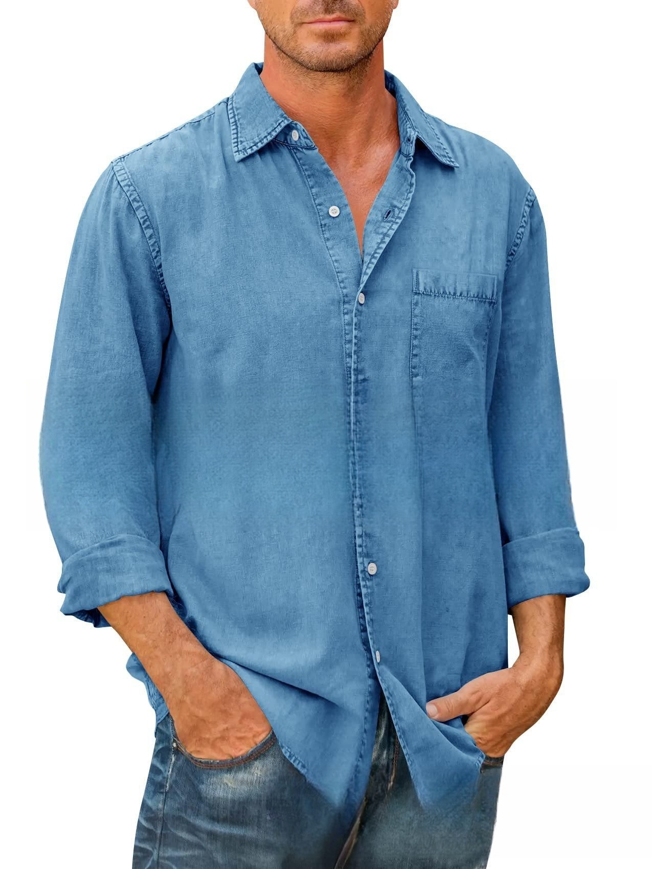 Men Shirts Cotton Denim Long S - Jeans Shirt Fashion For Men recensione e prezzo