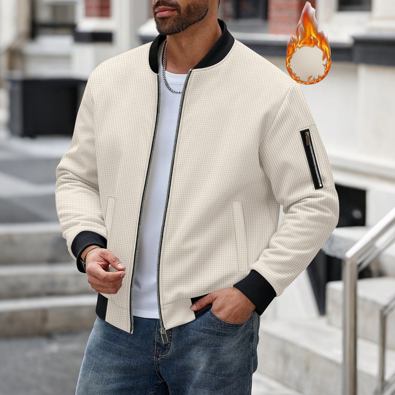 Men's Waffle Textured Thermal  - Mens Fashion Bomber Jacket recensione e prezzo