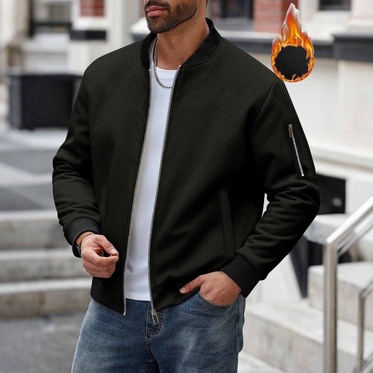 Men's Waffle Textured Thermal  - Mens Fashion Bomber Jacket recensione e prezzo