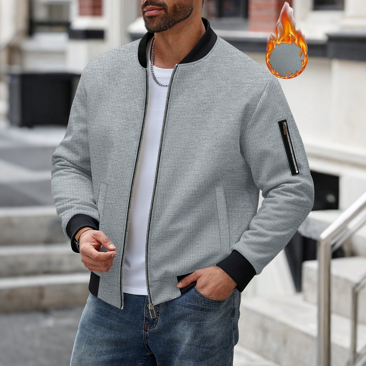 Men's Waffle Textured Thermal  - Mens Fashion Bomber Jacket recensione e prezzo