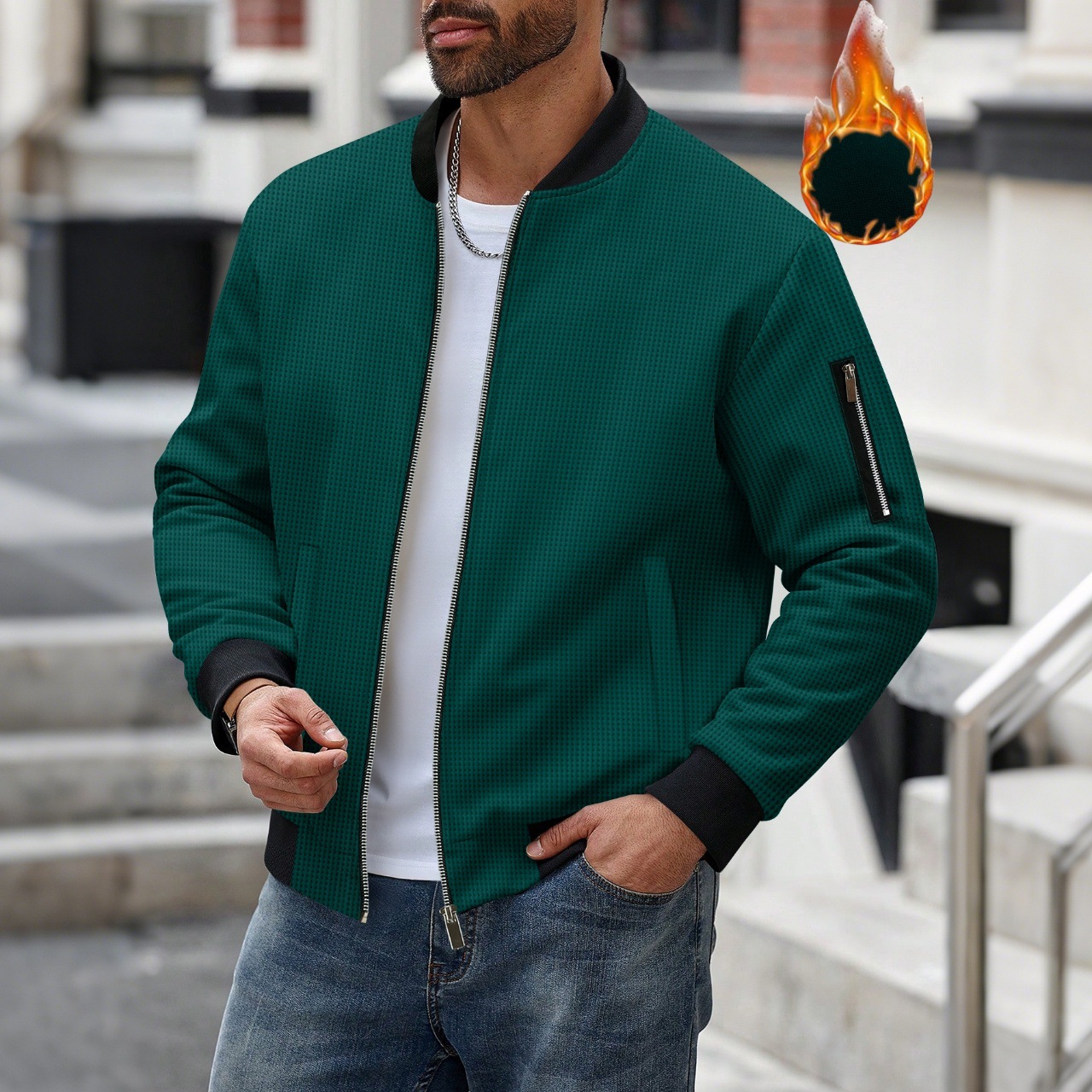 Men's Waffle Textured Thermal  - Mens Fashion Bomber Jacket recensione e prezzo